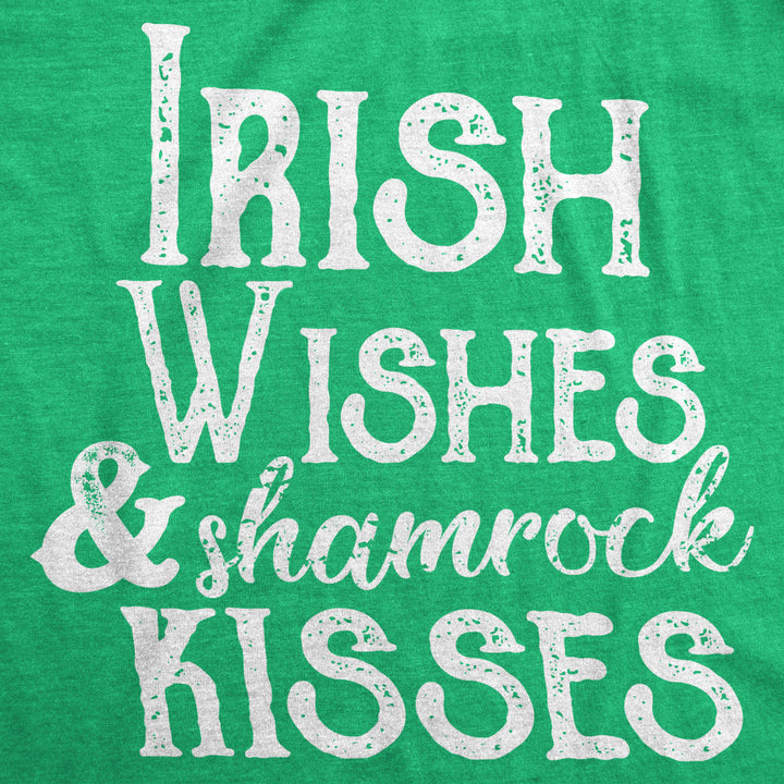 Womens Irish Wishes And Shamrock Kisses T Shirt Funny St Saint Patricks Day Tee Image 2