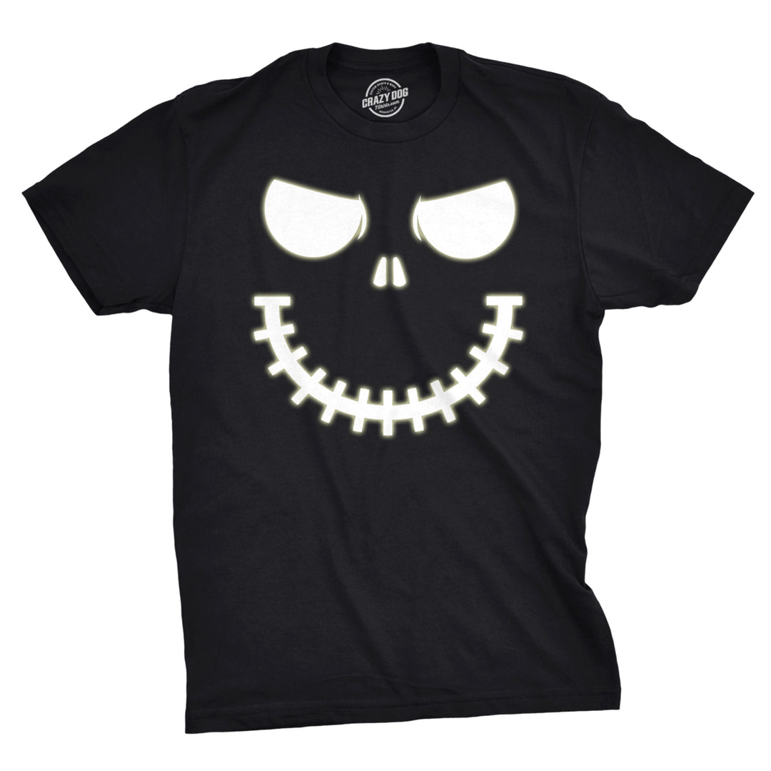 Mens Skeleton Zipper Pumpkin Face Tshirt Glow In The Dark Halloween Tee Image 1