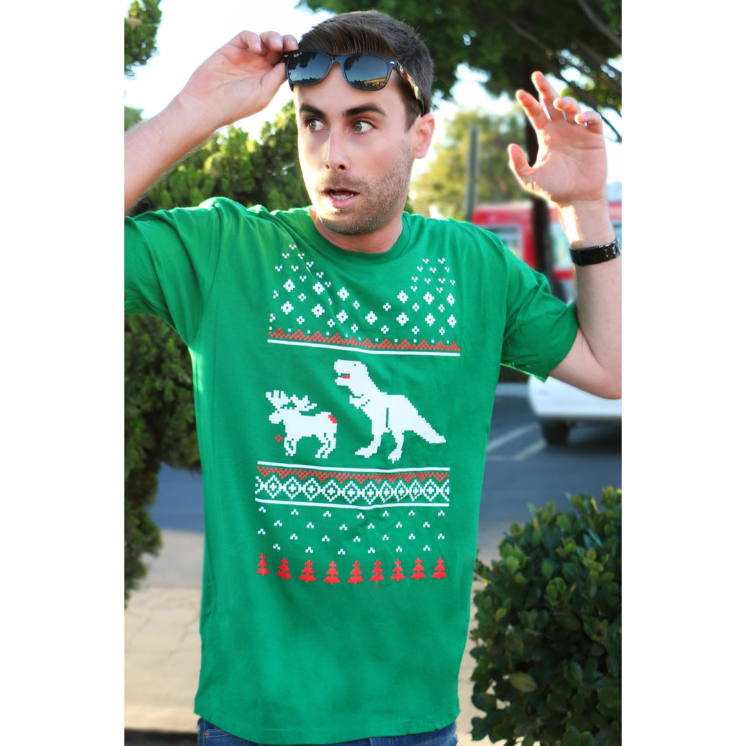 T-Rex Attack Moose Ugly Sweater Sarcastic T Shirt Funny Christmas Gift Sarcasm Image 4