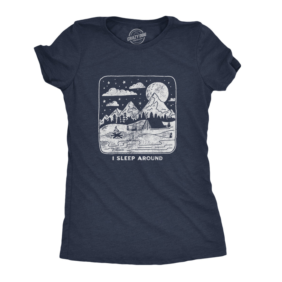 Womens I Sleep Around Tshirt Funny Outdoor Adventure Camping Graphic Tee Image 1