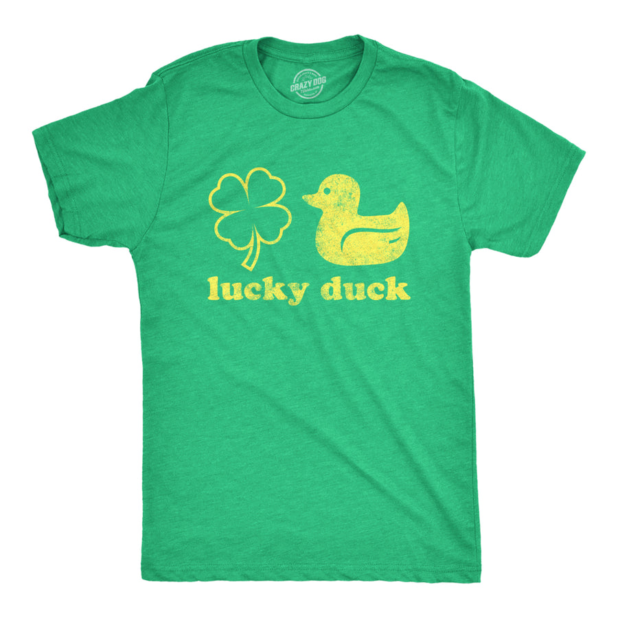 Mens Lucky Duck Tshirt Funny Shamrock St Patricks Day Graphic Tee Image 1