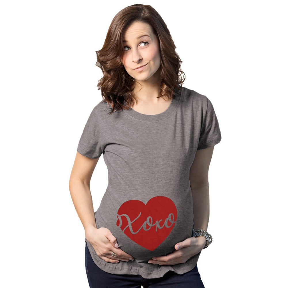 Maternity Xoxo Script Heart Cute Pregnancy Announcement T shirt Image 2