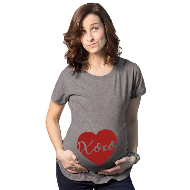 Maternity Xoxo Script Heart Cute Pregnancy Announcement T shirt Image 1