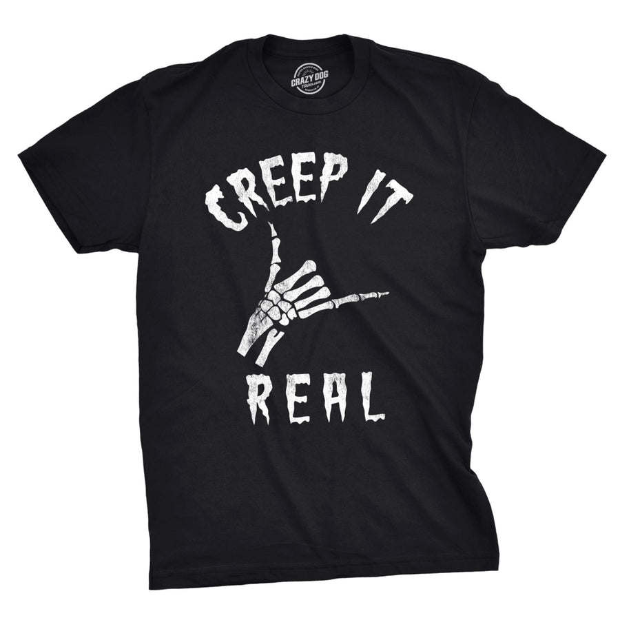 Mens Creep It Real Tshirt Funny Skeleton Halloween Shaka Tee Image 1