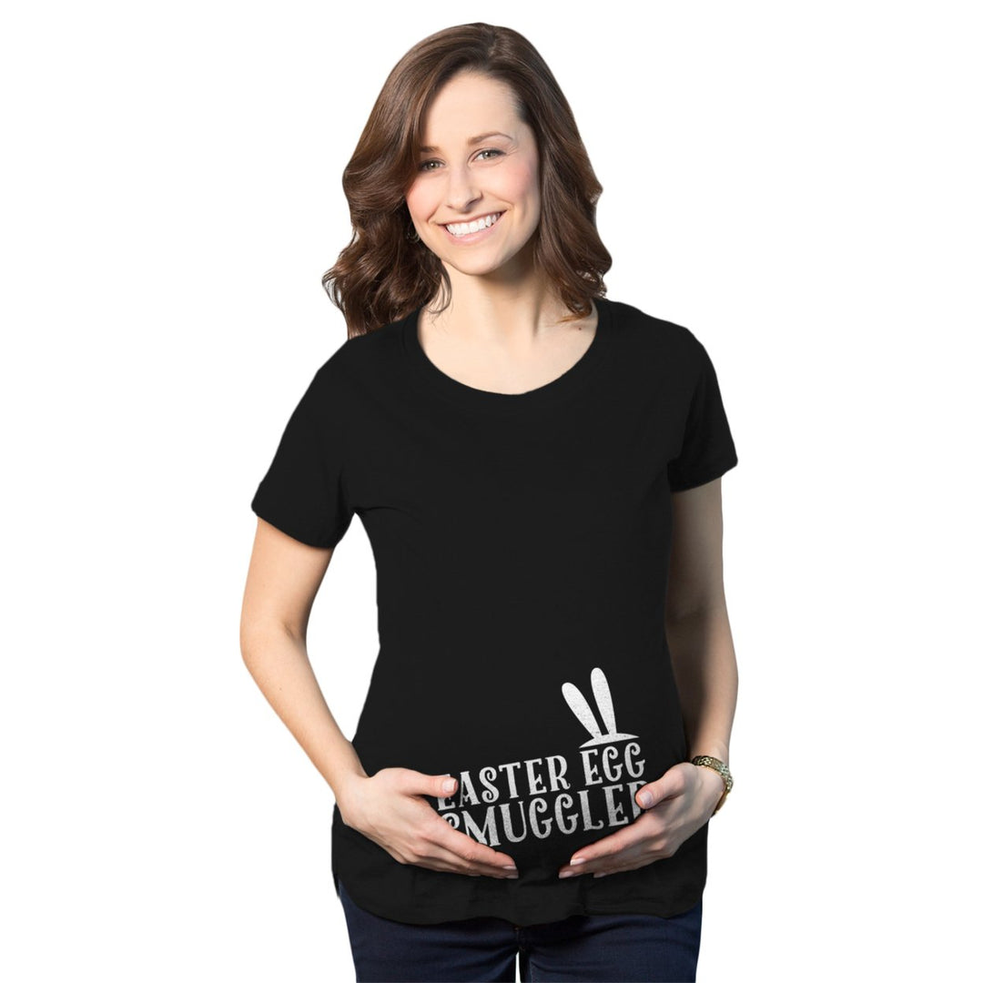 Maternity Easter Egg Smuggler Bunny Ears Spring Pregnancy Announcement T Shirt Image 1