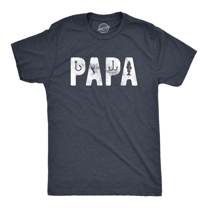 Mens Papa Fishing Tshirt Funny Fathers Day Outdoor Fisherman Graphic Tee Image 1