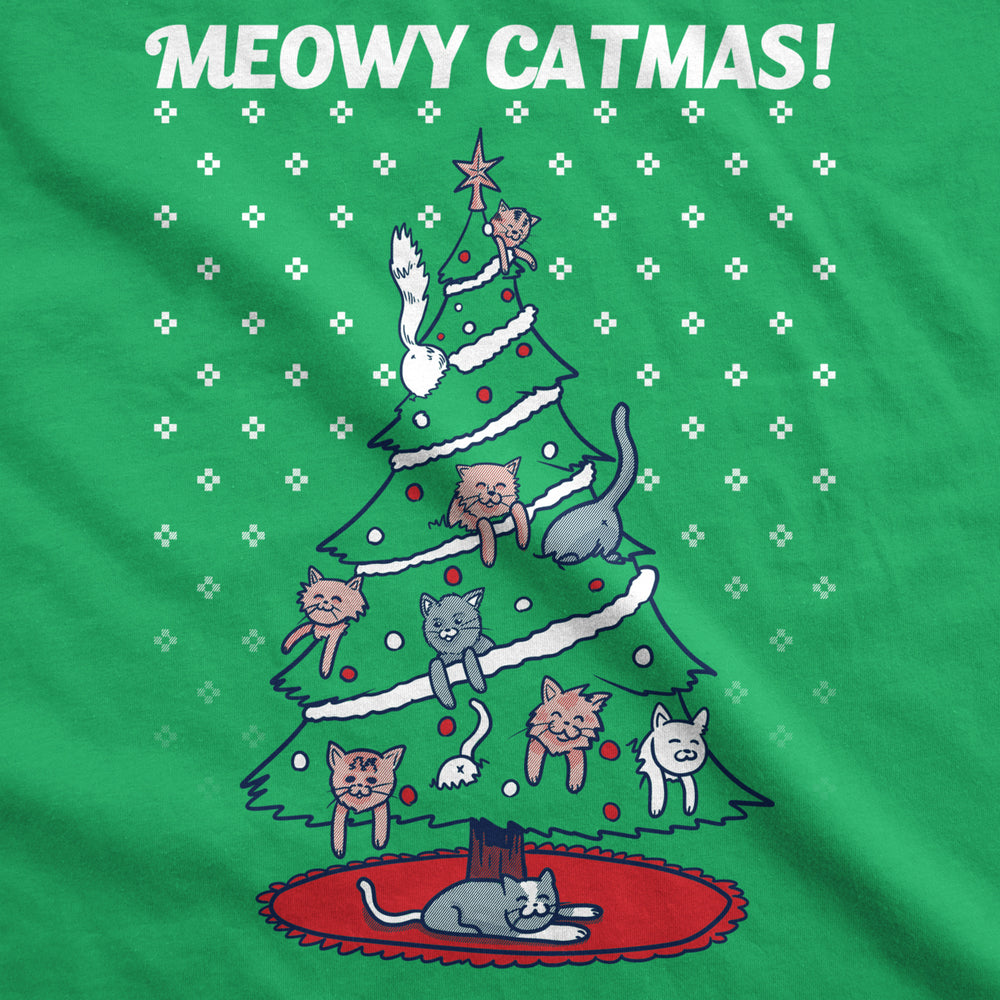 Womens Meowy Christmas Cat Shirt Tree Ugly Merry Crazy Funny Gift Sweater Image 2