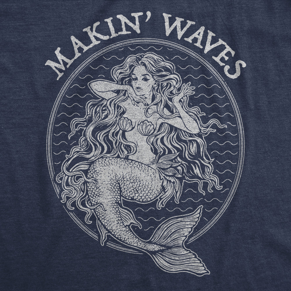 Mens Makin Waves Tshirt Funny Ocean Vacation Mermaid Graphic Novelty Tee Image 2