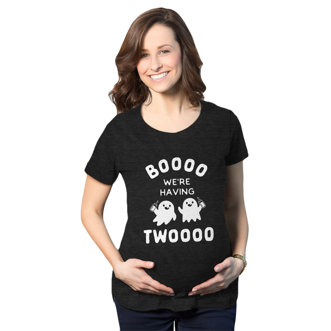 Maternity Boo We're Having Twov Tshirt Funny Pregnancy Twins Announcement Halloween Tee Image 1