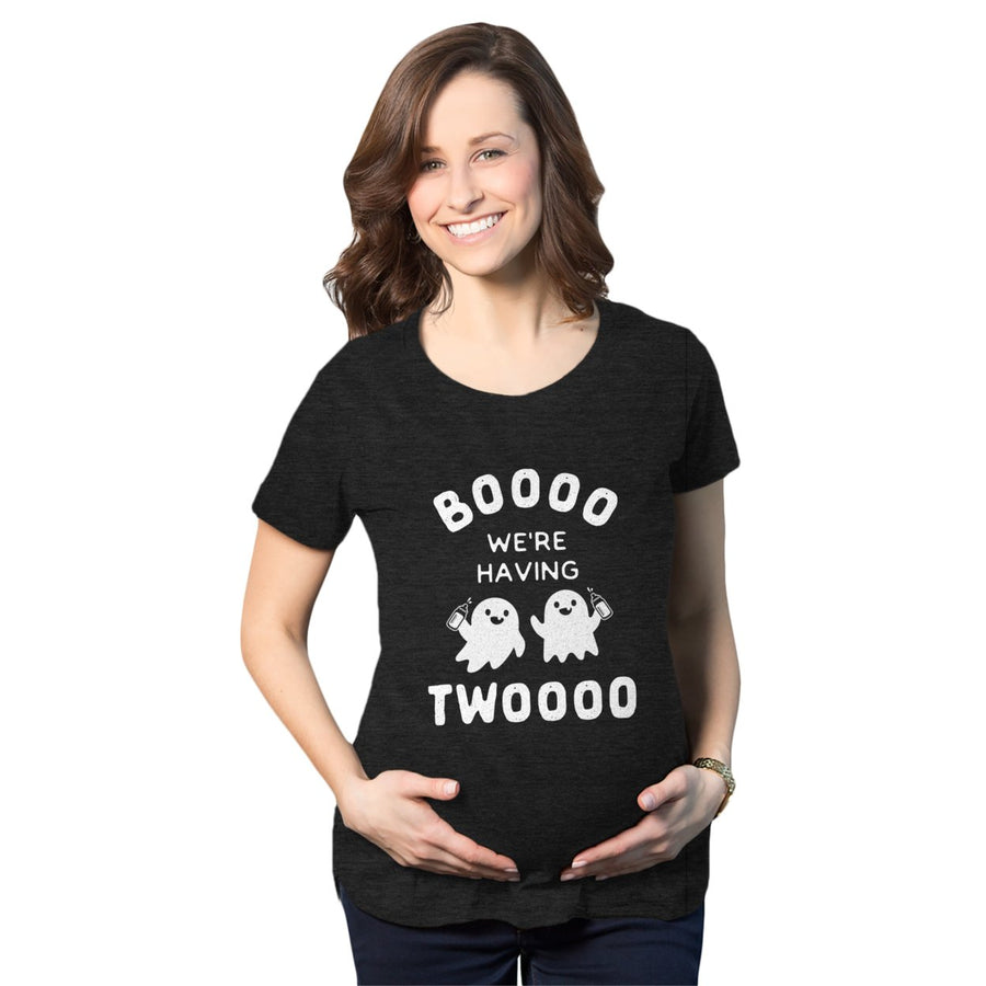 Maternity Boo Were Having Two Tshirt Funny Pregnancy Twins Announcement Halloween Tee Image 1