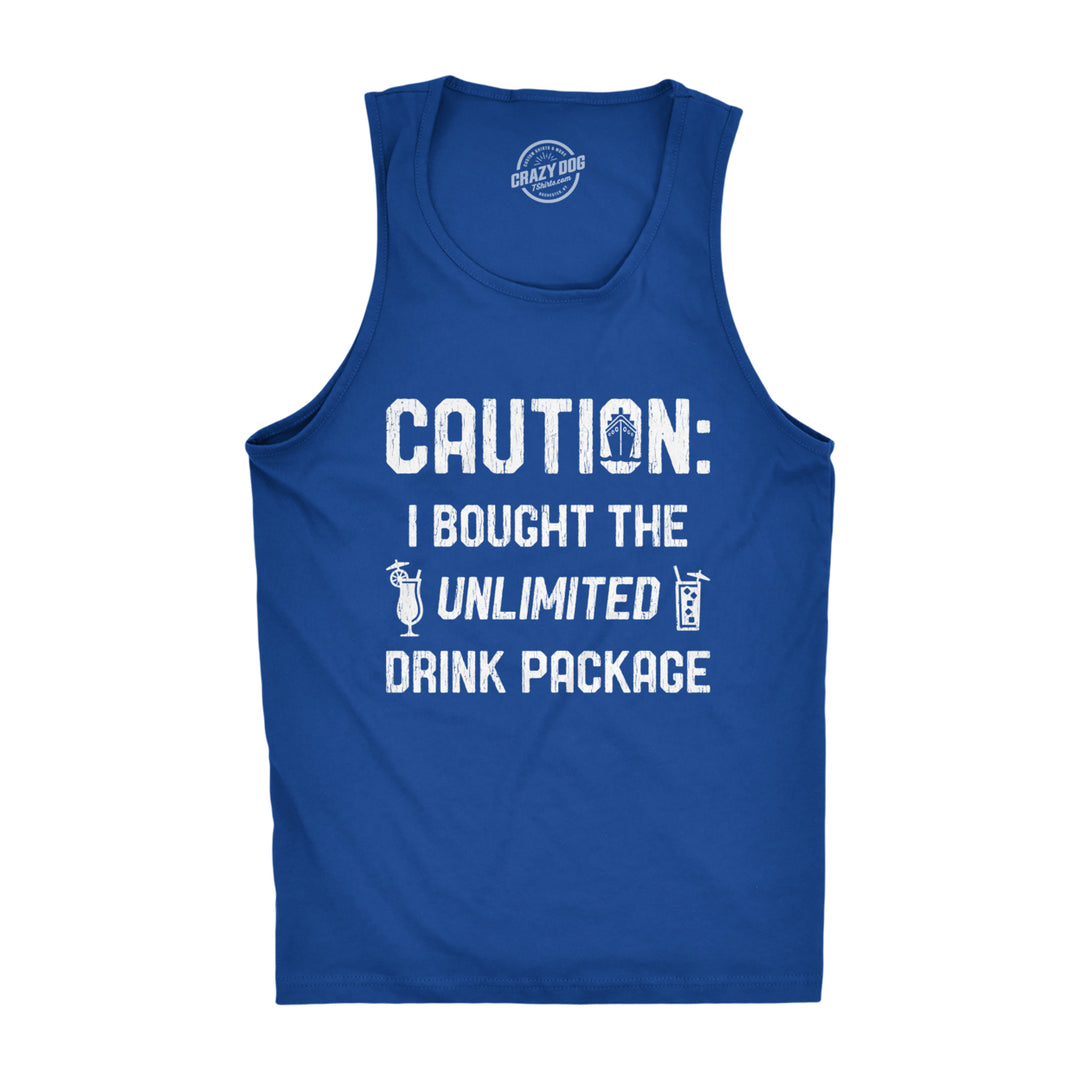 Mens Caution I Bought The Unlimited Drink Package Fitness Tank Funny Cruise Vacation Tanktop Image 1