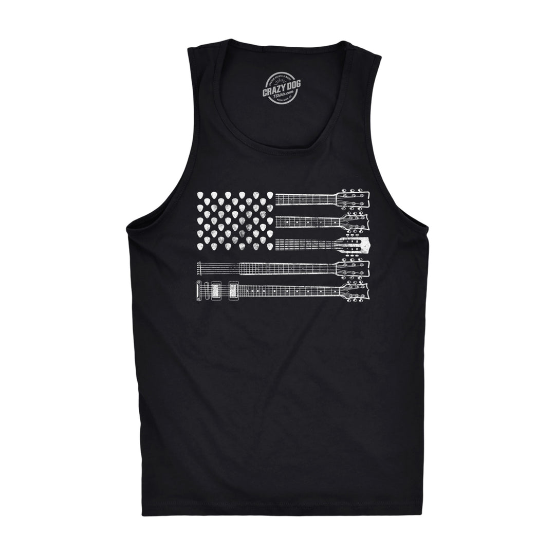 Mens Fitness Tank Guitar Flag Tanktop Cool Rock And Roll 4th of July Musician Flag Shirt Image 1