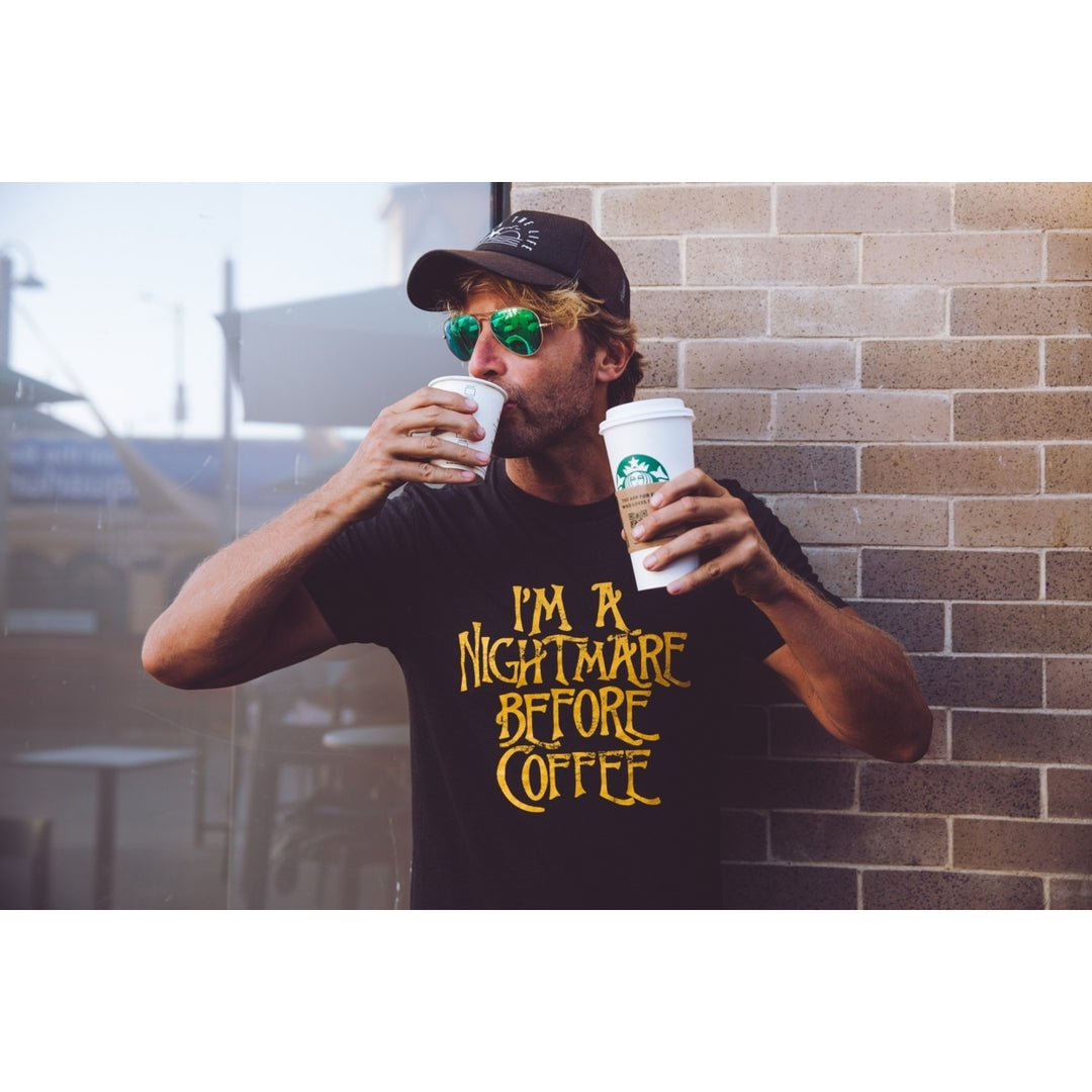 Mens Im A Nightmare Before Coffee Tshirt Funny Christmas Movie Tee Image 4