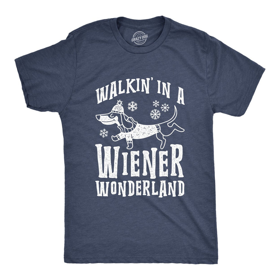 Mens Walkin In A Wiener Wonderland Tshirt Funny Christmas Song Dog Tee Image 1