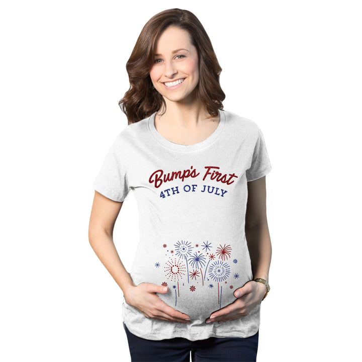 Maternity Bumps First 4th Of July Pregnancy Tshirt Funny Patriotic Tee For Baby Bump Image 1