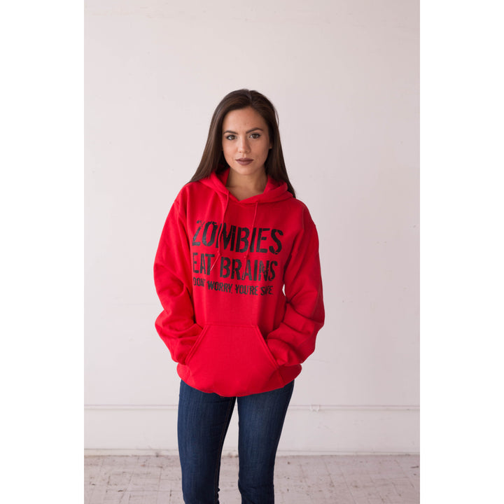 Zombies Eat Brains So Youre Safe Hoodie Funny Costume Halloween Sweatshirt Image 4