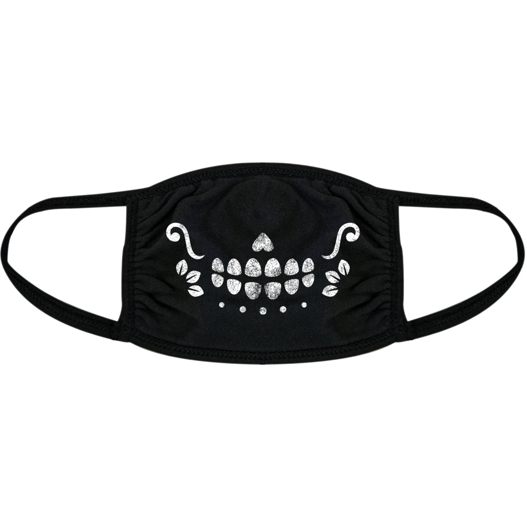 Sugar Skull Smiling Face Mask Funny Dia De Los Muertos Party Nose And Mouth Covering Image 1