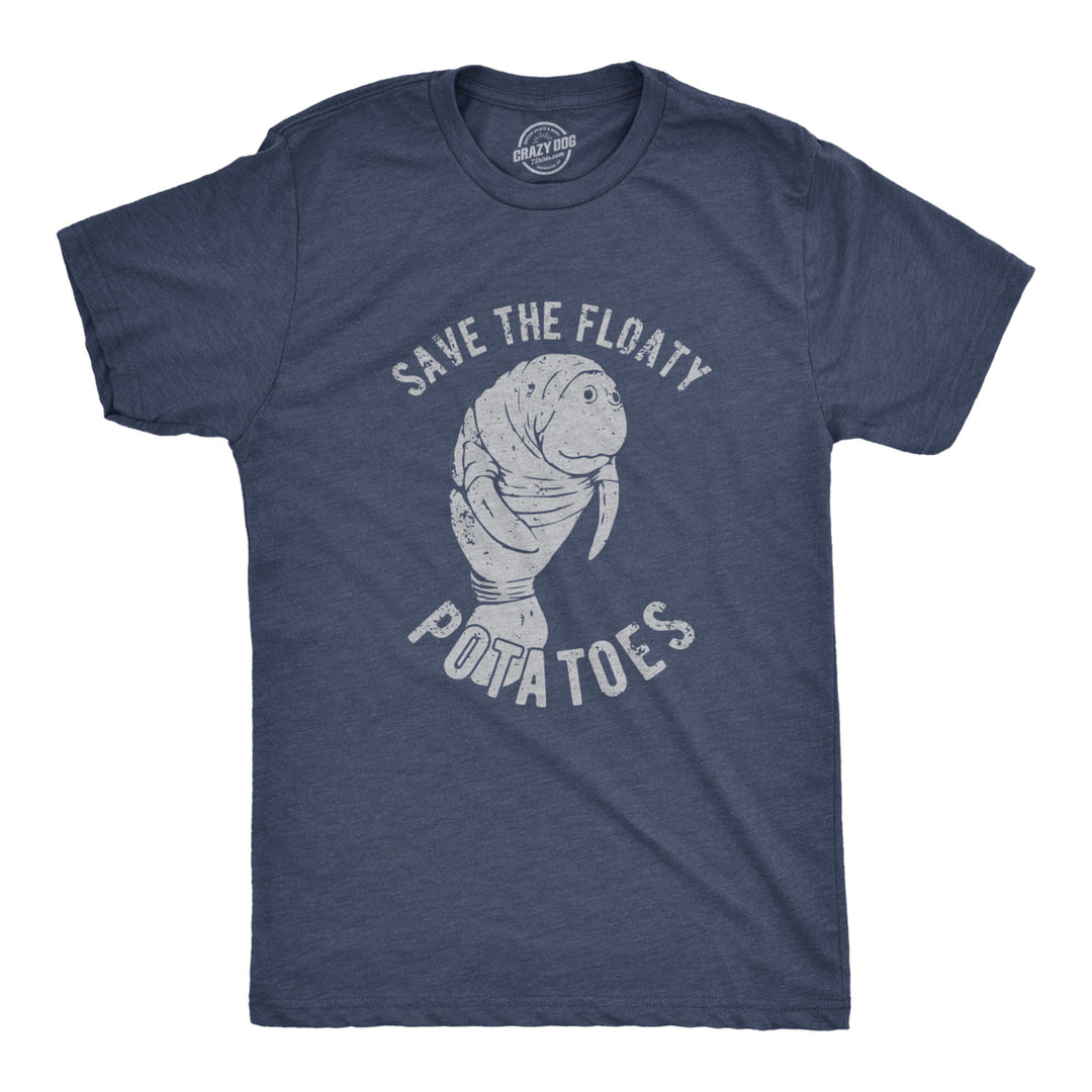 Mens Save The Floaty Potatoes Tshirt Funny Manatee Conservation Tee Image 1