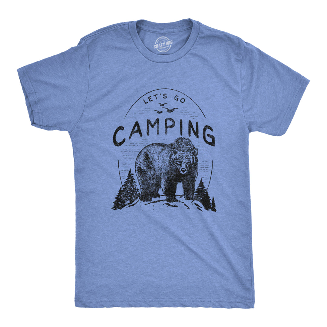 Mens Lets Go Camping Tshirt Funny Bear Outdoors Hiking Vintage Novelty Tee Image 1