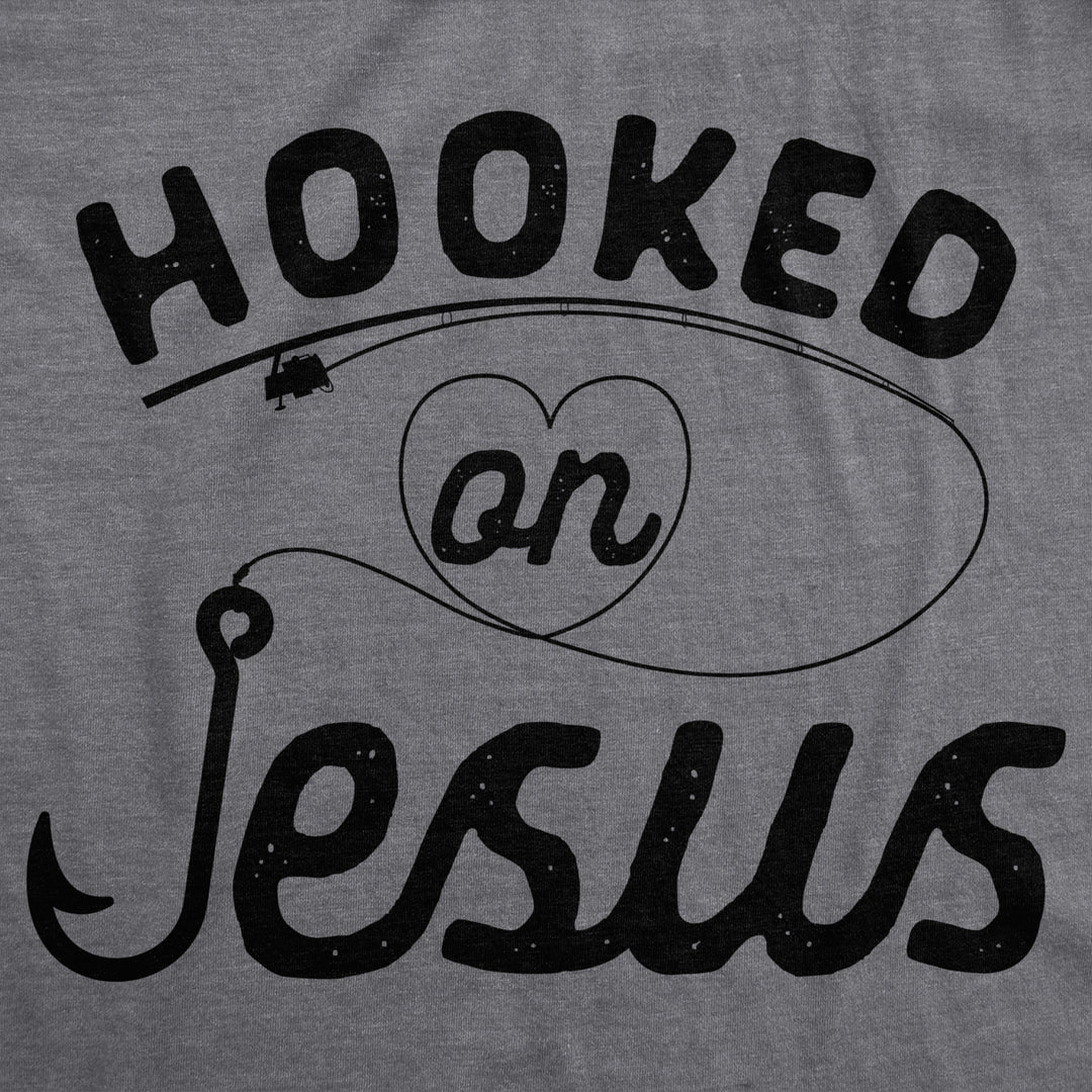 Womens Hooked On Jesus Tshirt Funny Fishing Religious Novelty Tee Image 2