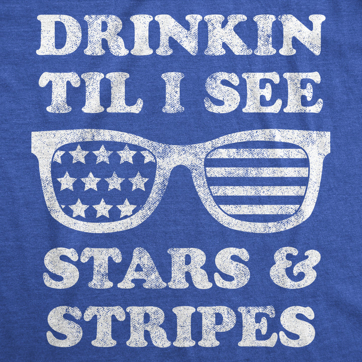 Womens Drinkin Til I See Stars And Stripes Tshirt Funny 4th Of July Sunglasses Graphic Tee Image 2