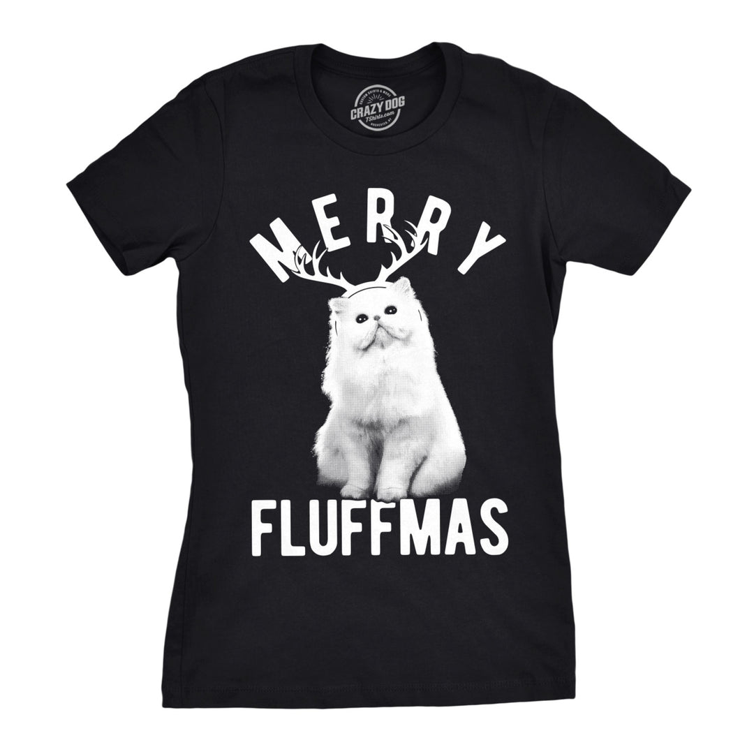 Womens Merry Fluffmas Tshirt Funny Christmas Cat Tee Image 1