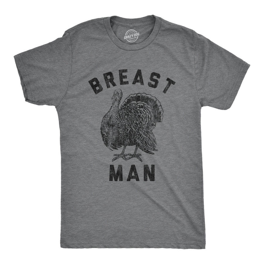 Mens Breast Man Tshirt Funny Thanksgiving Dinner Turkey Day Graphic Novelty Tee Image 1