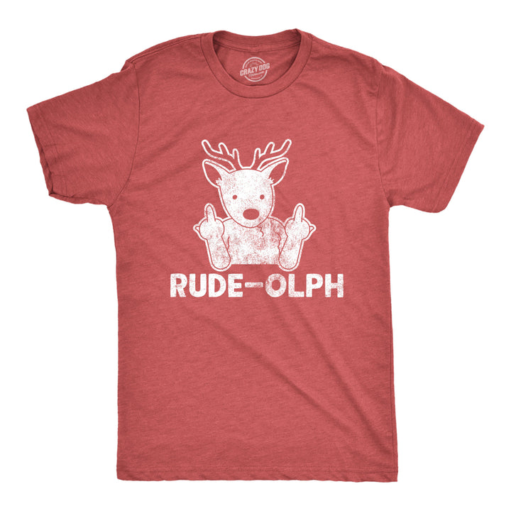 Mens Rude-olph Tshirt Funny Christmas Rudolph The Reindeer Middle Finger Tee Image 1