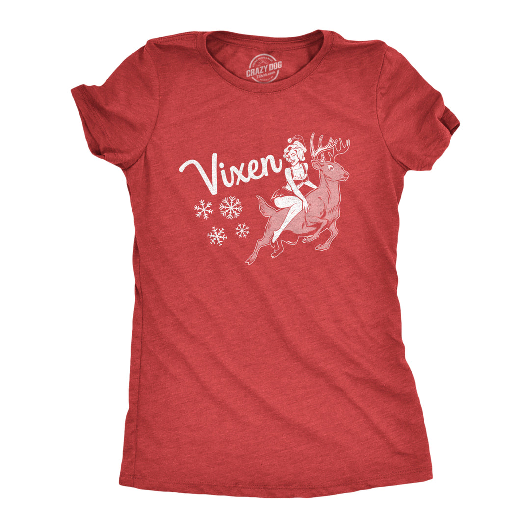 Womens Vixen Tshirt Funny Sexy Mrs Claus Reindeer Christmas Season Graphic Tee Image 1