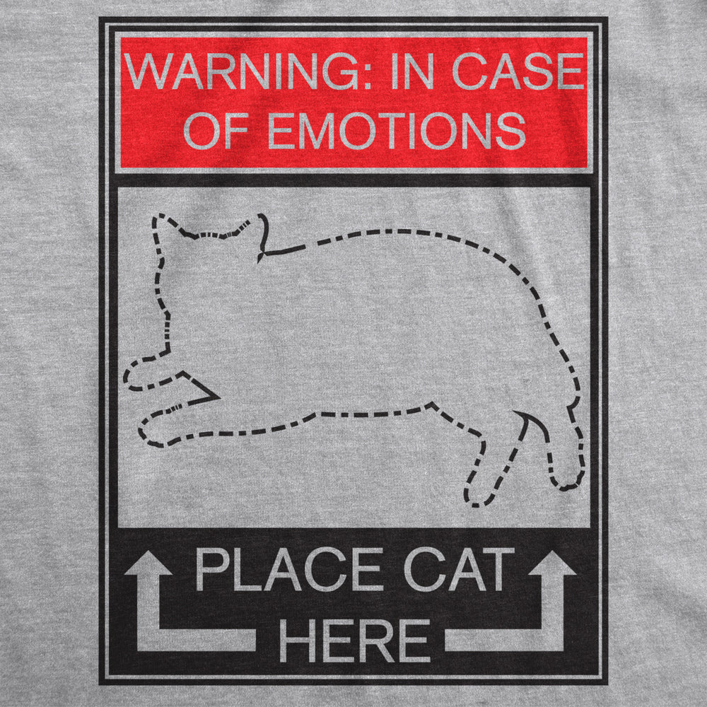 Mens WARNING: In Case of Emotions Place Cat Here Funny Kitten T Shirt Image 2