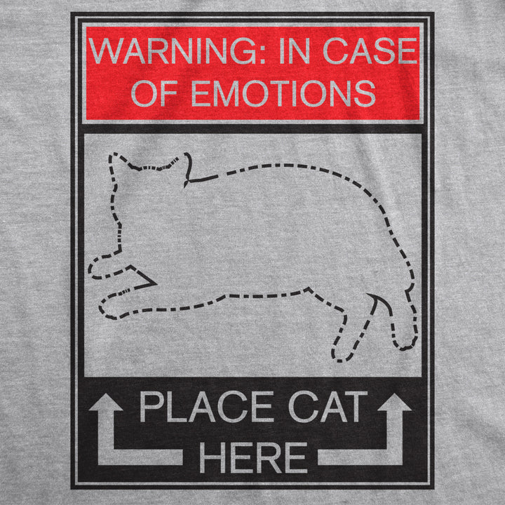 Mens WARNING: In Case of Emotions Place Cat Here Funny Kitten T Shirt Image 2