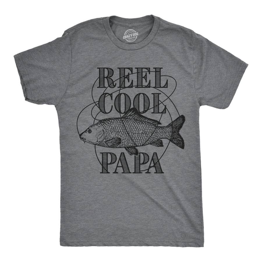 Mens Reel Cool Papa T shirt Funny Fathers Day Fishing Gift for Grandpa Image 1