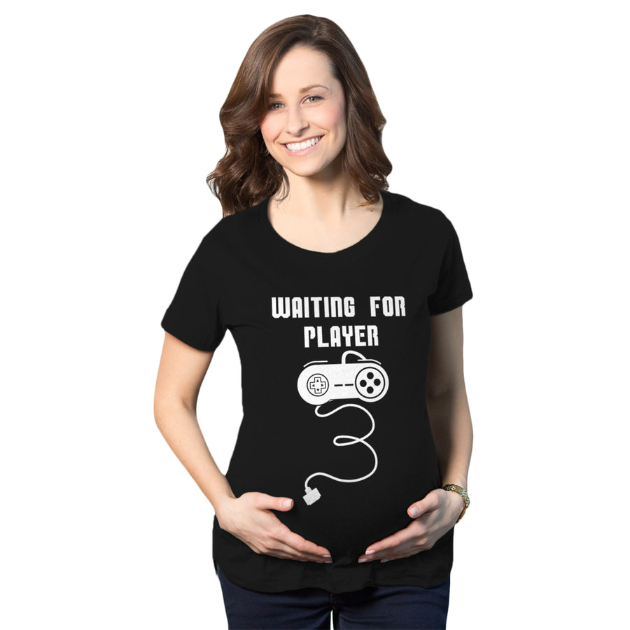 Maternity Waiting For Player Funny Pregnancy Shirt Gamer Tee Image 1