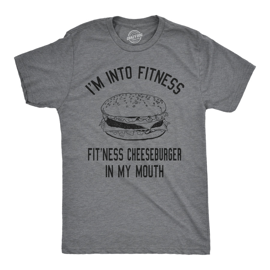 Mens Fitness Cheeseburger In My Mouth Tshirt Funny Junk Food Tee For Guys Image 1