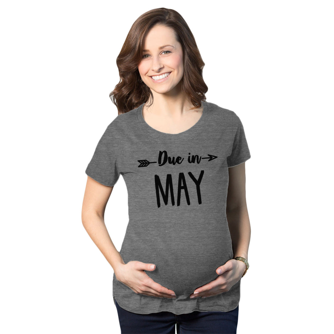 Maternity Due In May Funny T shirts Pregnant Shirts Announce Pregnancy Month Shirt Image 1