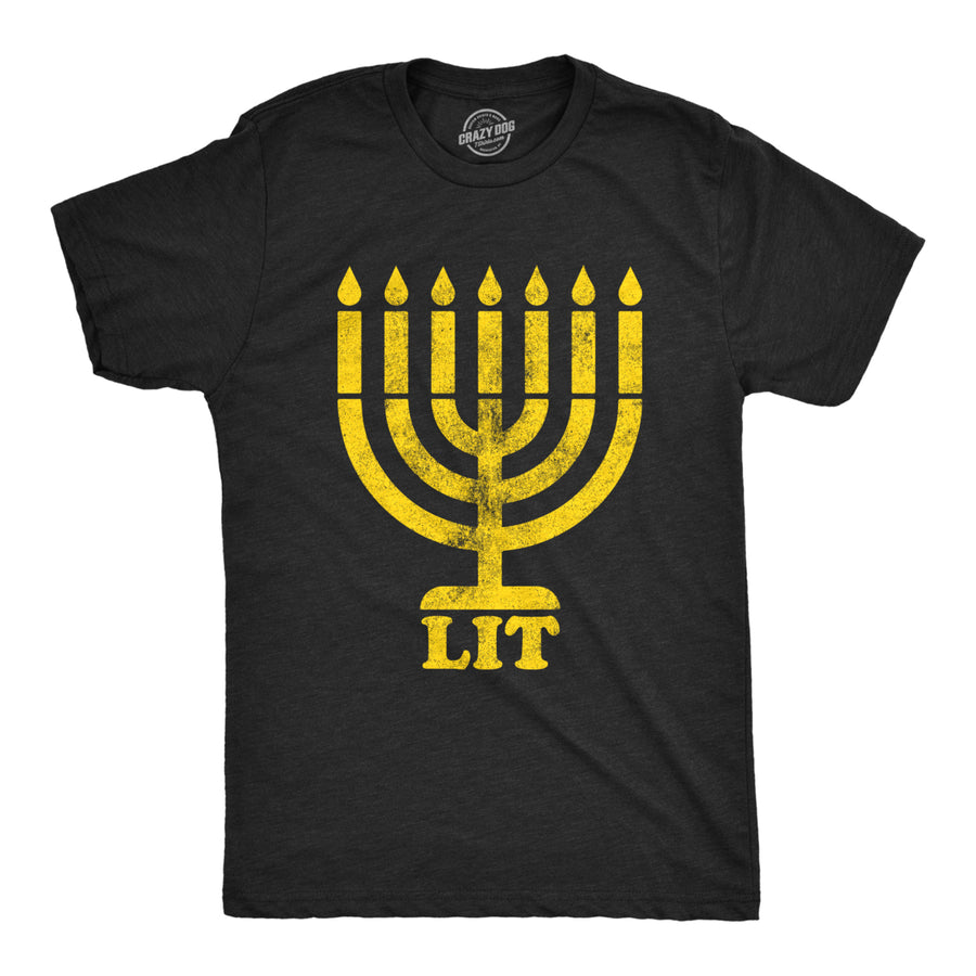 Mens Lit Menorah Tshirt Funny Hanukkah Jewish Holiday Novelty Tee Image 1