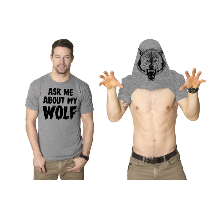 Ask Me About My Wolf Flip T Shirt Cool Design Funny Saying Novelty Graphic Image 1