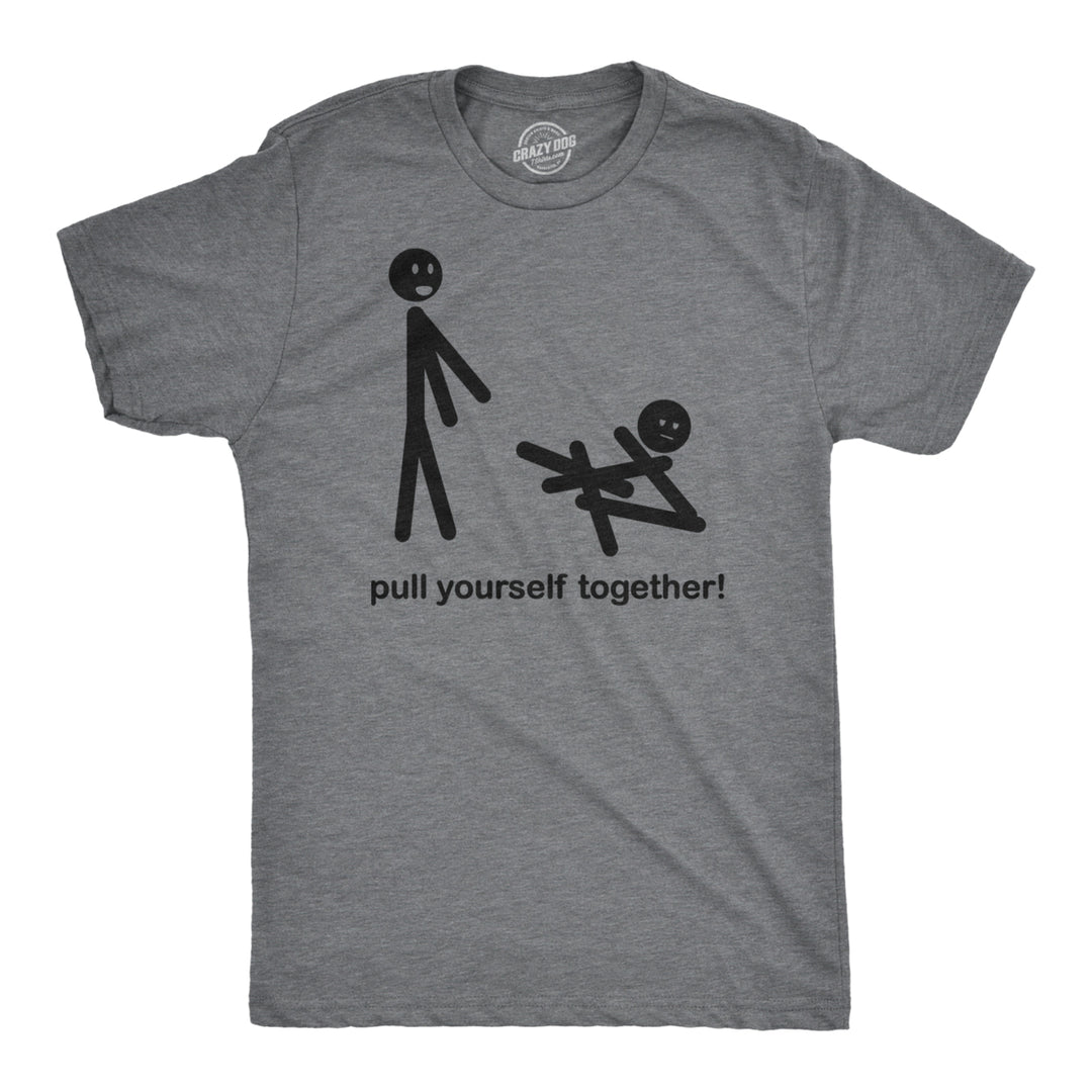 Mens Pull Yourself Together Funny Self Mocking Stick Figure T shirt Image 1