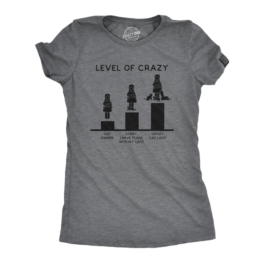 Womens Level Of Crazy Tshirt Funny Crazy Cat Lady Pet Kitty Animal Lover Graphic Novelty Tee Image 1