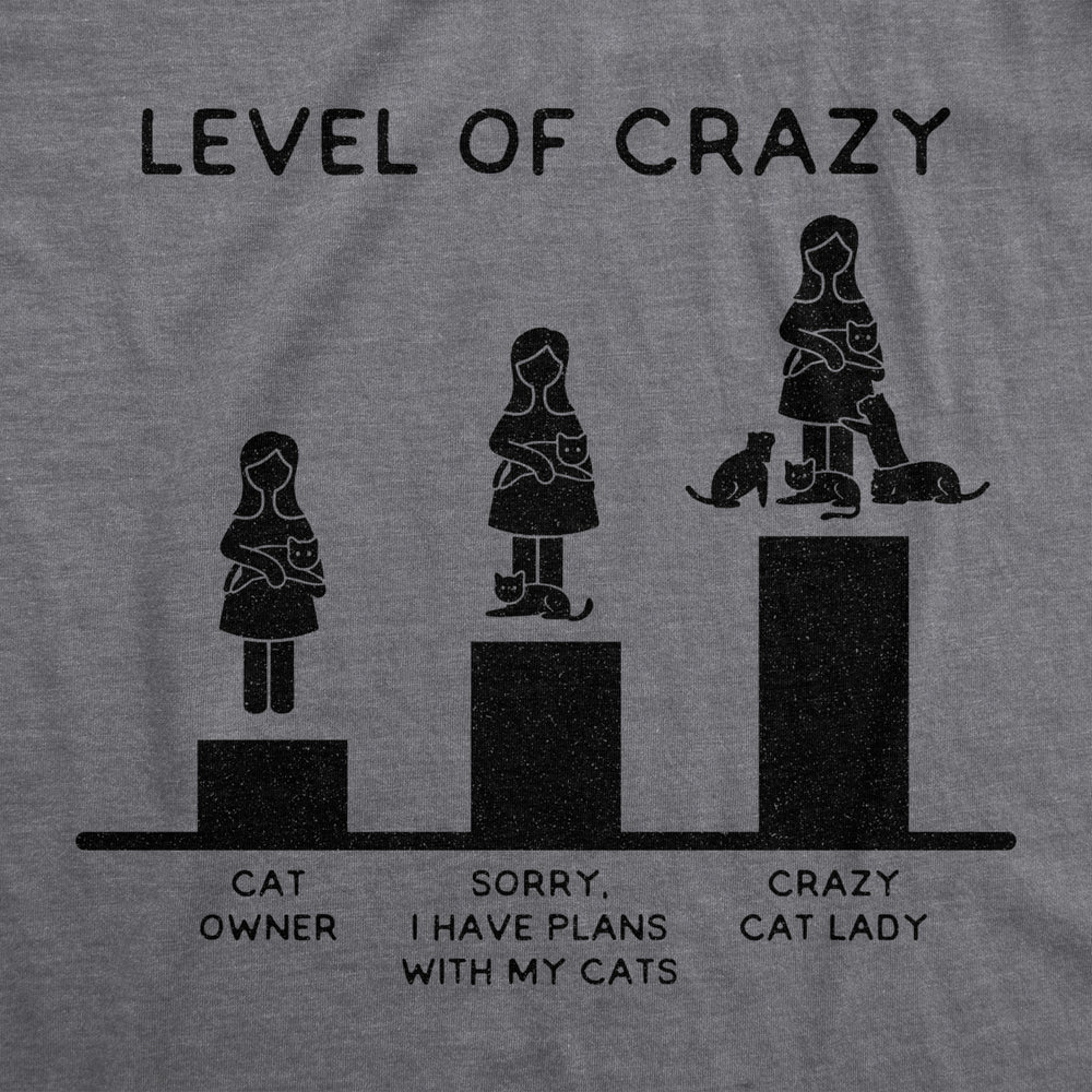 Womens Level Of Crazy Tshirt Funny Crazy Cat Lady Pet Kitty Animal Lover Graphic Novelty Tee Image 2