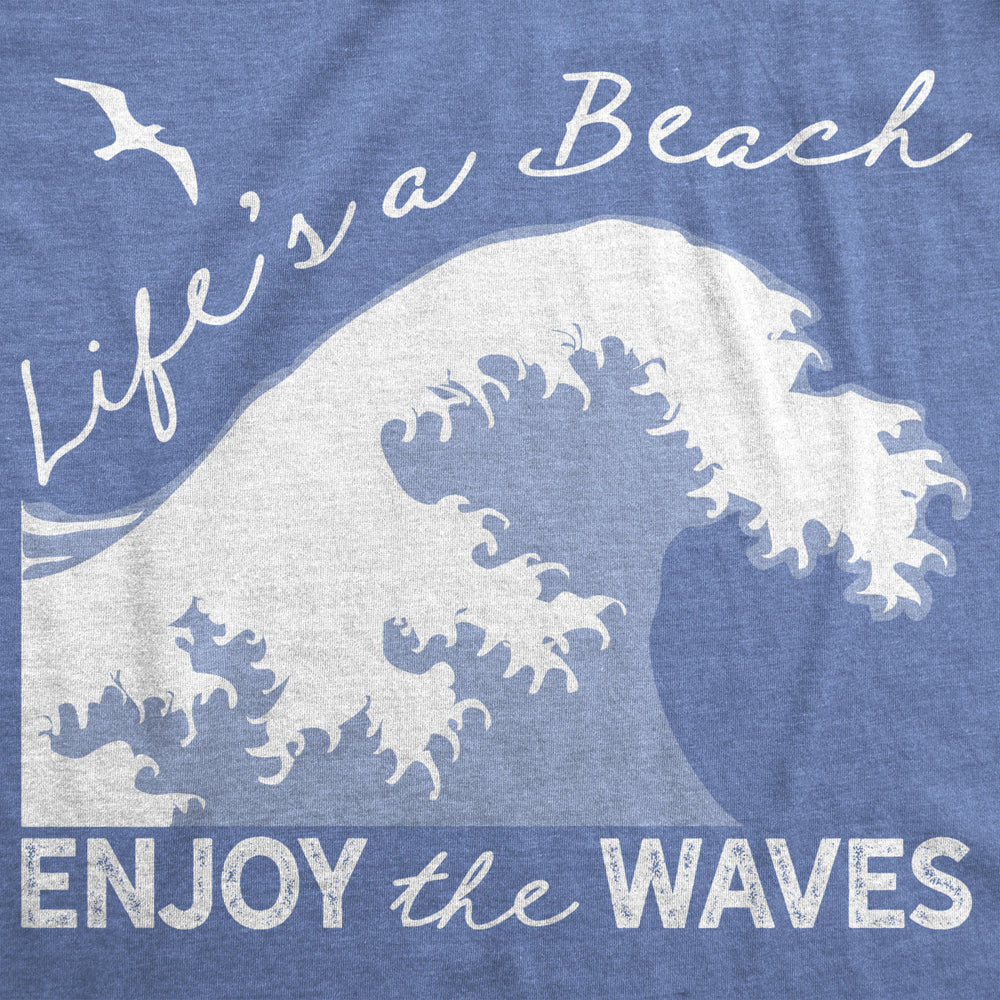 Womens Lifes A Beach Enjoy The Waves Tshirt Cute Vacation Tee Image 2