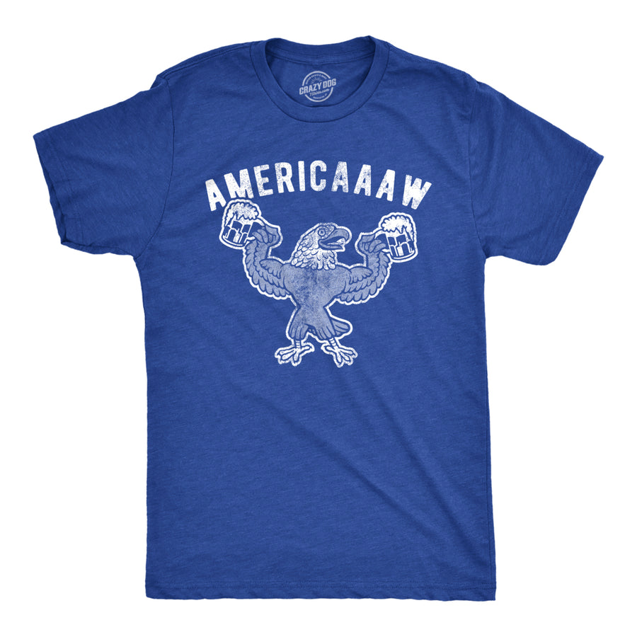 Mens Americaaaw Tshirt Funny 4th Of July Merica Bald Eagle Beer Drinking Graphic Party Tee Image 1