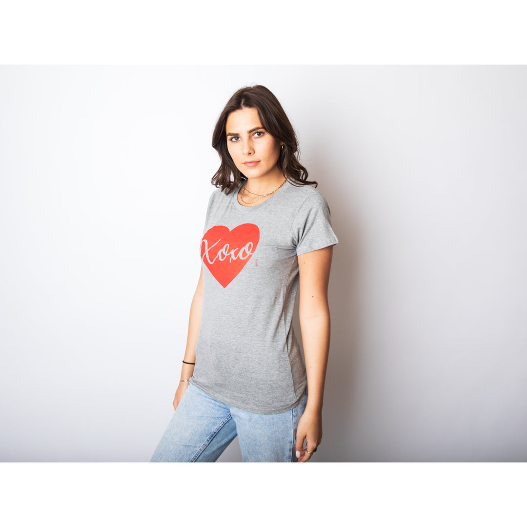 Womens Xoxo Script Heart Cute Valentines Day Graphic Tee for Ladies Funny Saying Image 4