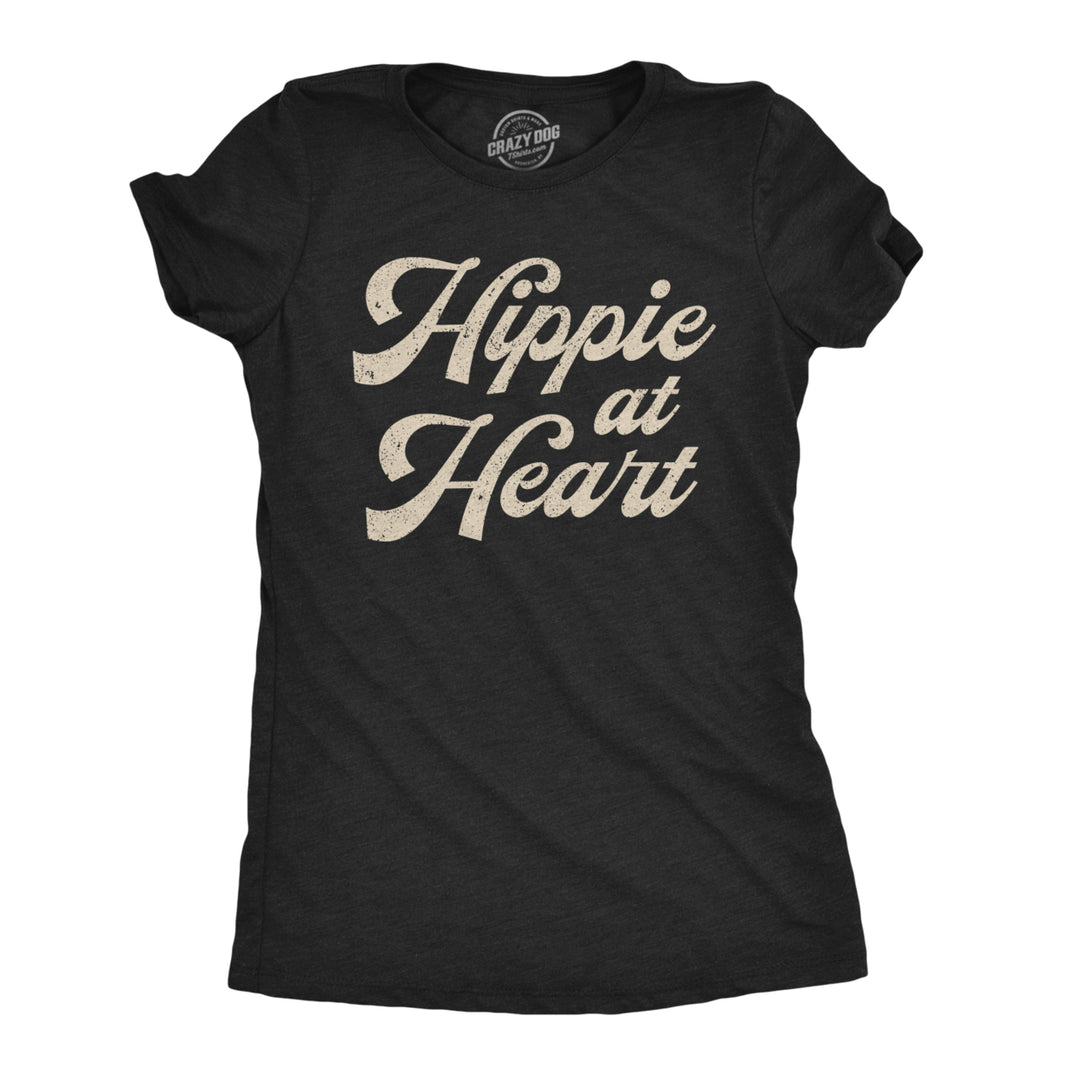 Womens Hippie At Heart Tshirt Funny Flower Child 70s Groovy Graphic Tee Image 1