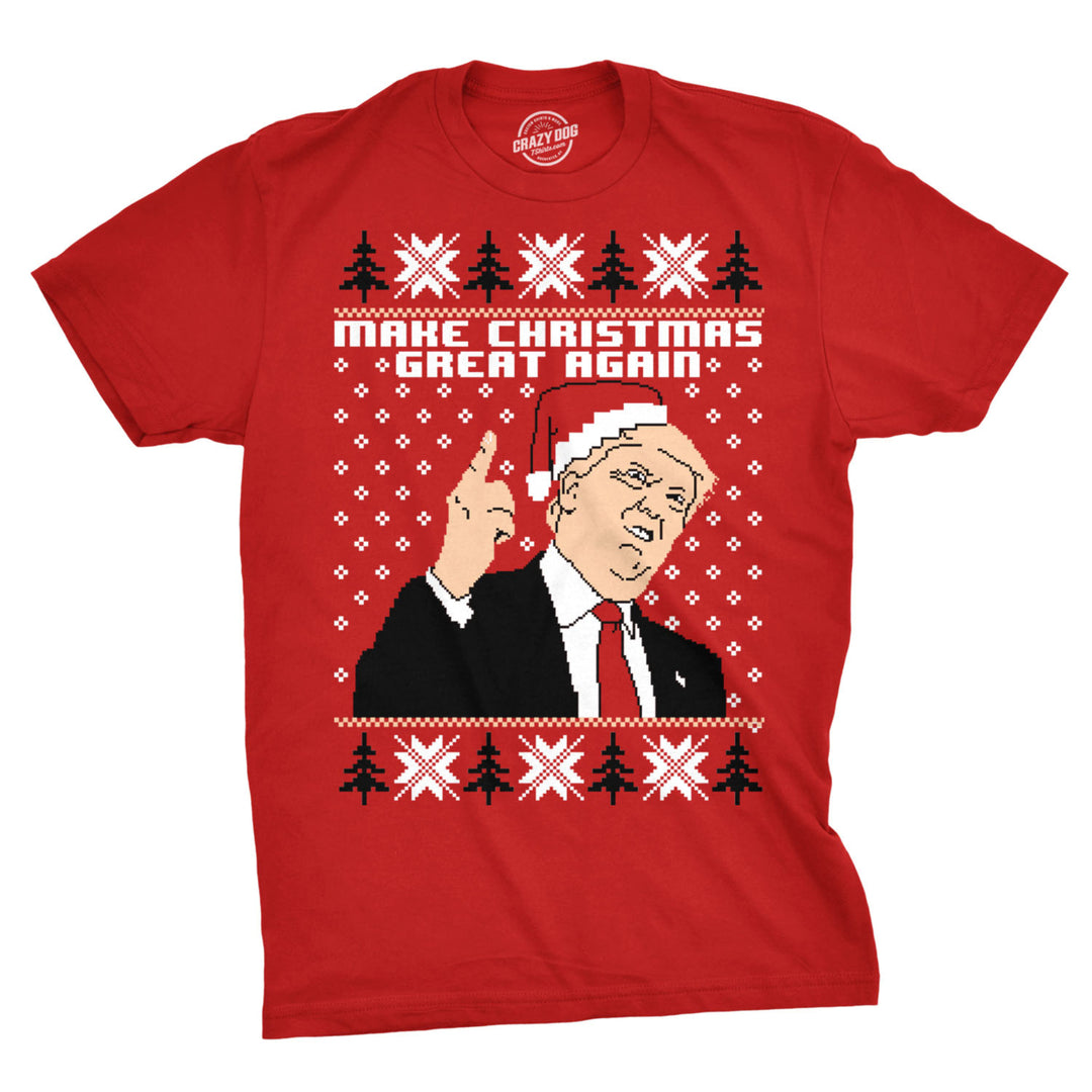 Mens Make Christmas Great Again Trump In Santa Hat Funny Ugly Humor T shirt Image 1