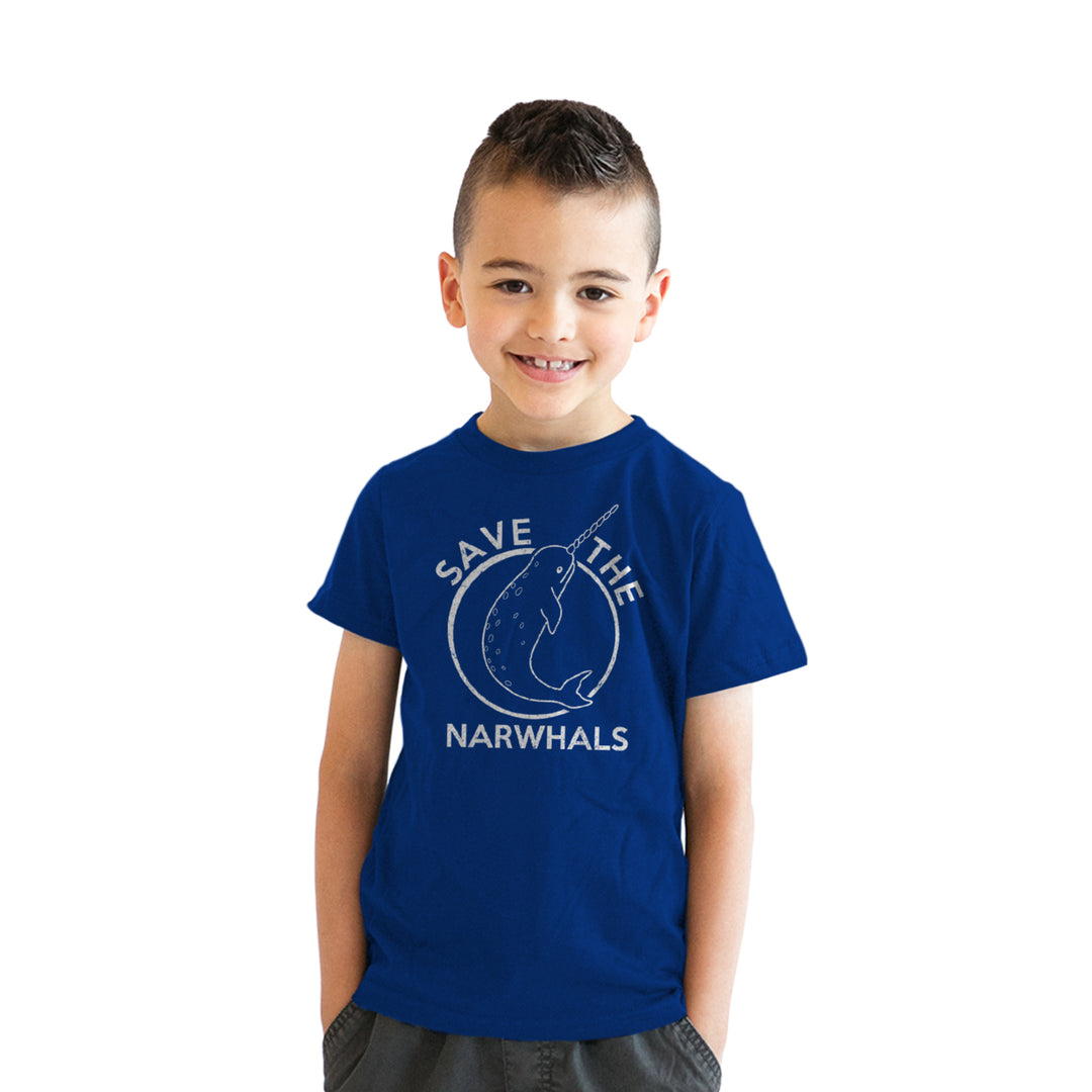Youth Save The Narwhals Tshirt Funny Narwhal Unicorn Shirt For Kids Image 1