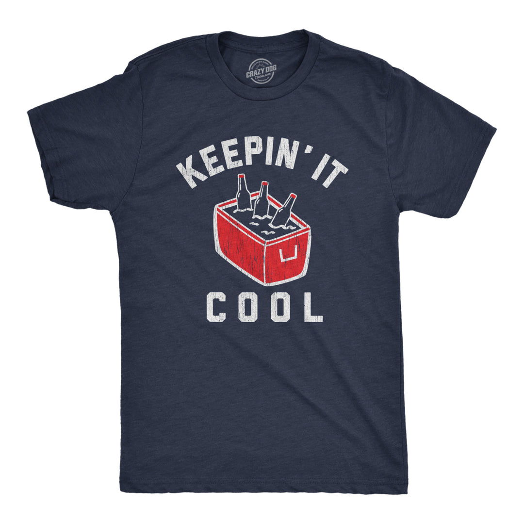 Mens Keepin It Cool Tshirt Funny Beer Cooler Ice Chest Summer Grilling Graphic Tee Image 1