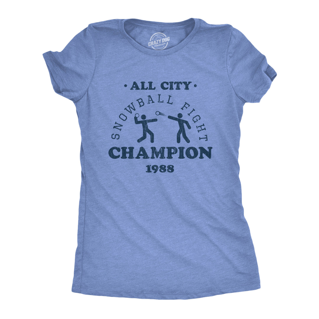 Womens All City Snowball Fight Champion 1988 Tshirt Funny Winter Snow Graphic Vintage Tee Image 1