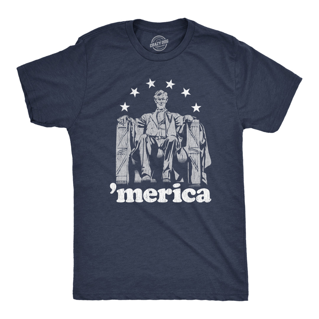 Mens Abe Lincoln Merica tshirt Funny 4th of July USA Patriotic Graphic Novelty Tee Image 1