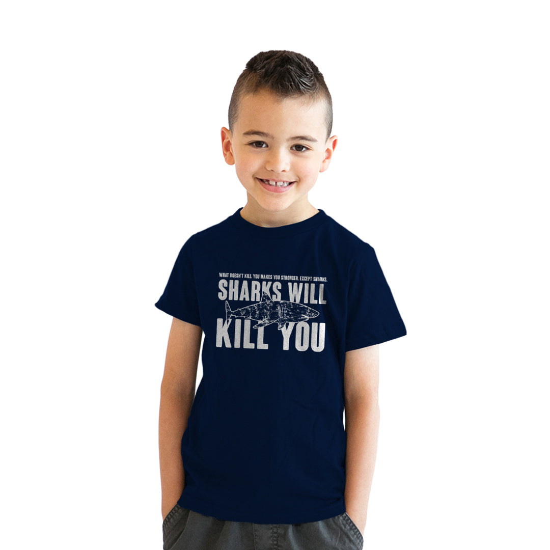 Youth Sharks Will Kill You Funny Shark T shirt Sarcasm Novelty Offensive Shirts Image 1